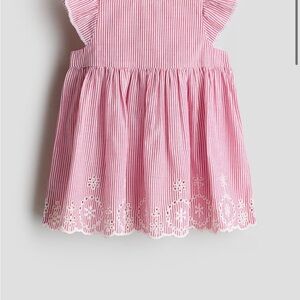 Pink Striped Eyelet Hem Girls Dress